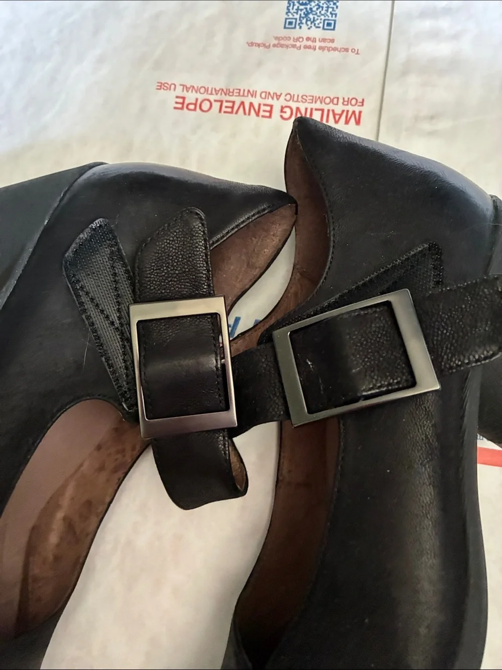 Dansko Black Leather Mary Jane Block Heels with Buckle